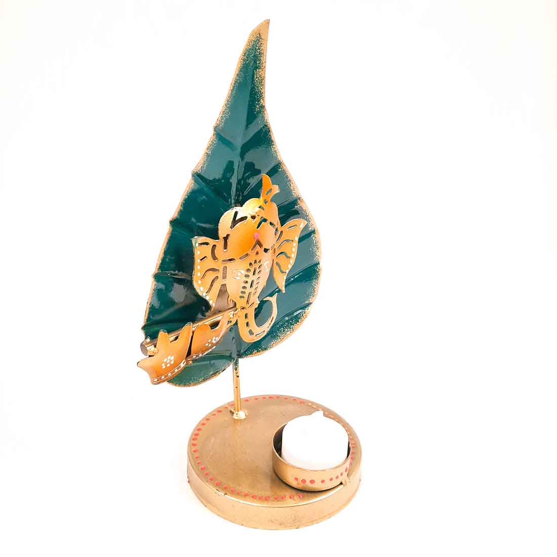 Tea Light Holder Antique | Candle Holders Stand With One Slots | Tea Light Candle Stands - Ganesha Design - For Home, Table, Living Room, Dining room, Bedroom Decor | For Festival Decoration & Gifts - 13 Inch