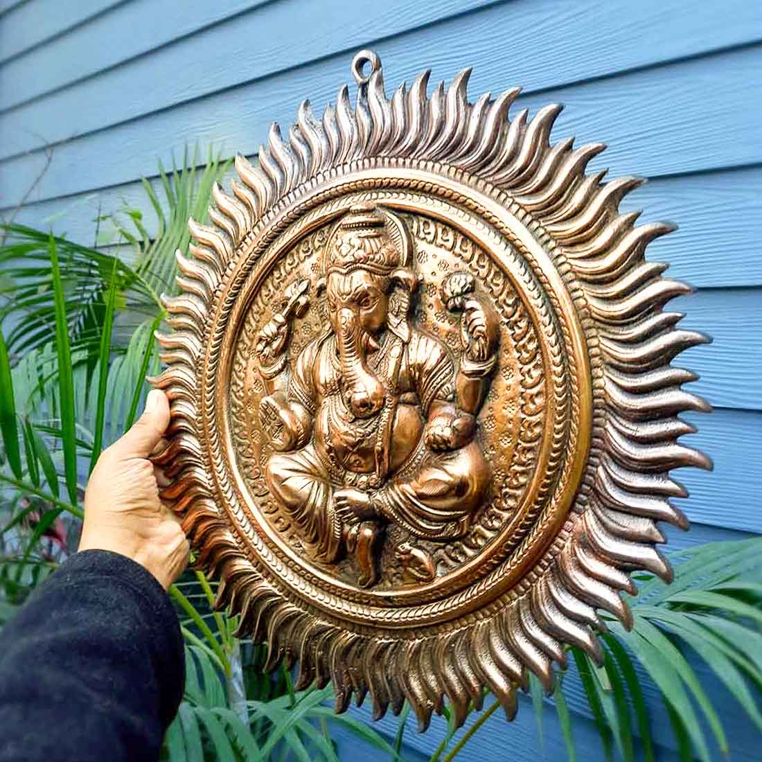 Ganesh Wall Hanging Murti | Ganesha Wall Statue With Sun - for Home Entrance & Main Door |Religoius & Spiritual Wall Art - For Puja, Living Room Decor & Gift - 16 Inch
