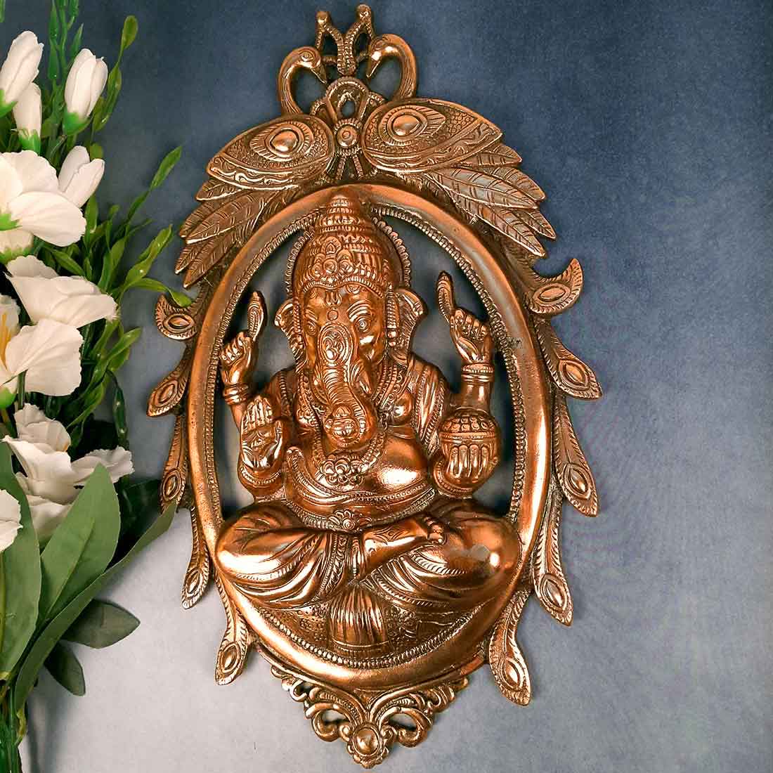 Ganesh Statue Wall Hanging | Metal Ganesha With Peacocks Wall Decor Murti for Entrance Door | Vastu Ganesha Idol for Home, Puja & Religious Decor  -18 Inch