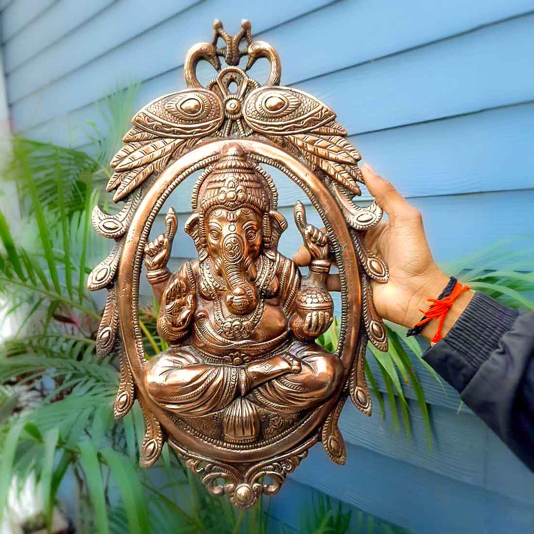 Ganesh Statue Wall Hanging | Metal Ganesha With Peacocks Wall Decor Murti for Entrance Door | Vastu Ganesha Idol for Home, Puja & Religious Decor  -18 Inch