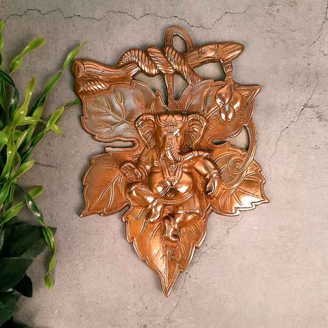 Leaf Ganesh Wall Hanging - Metal Wall Decor -11 Inch- Apkamart #Style_ Design 1