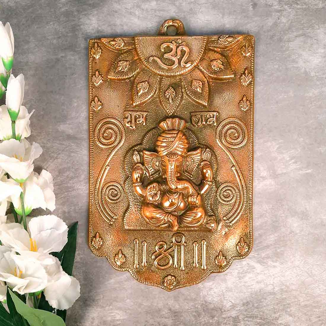 Ganesh Wall Hanging Murti | Ganesha With Om And Shubh Labh Wall Idol Decor - for Entrance Door | Ganesha Statue Hangings - for Home, Puja, Temple, Religious Decor & Gift - 14 Inch