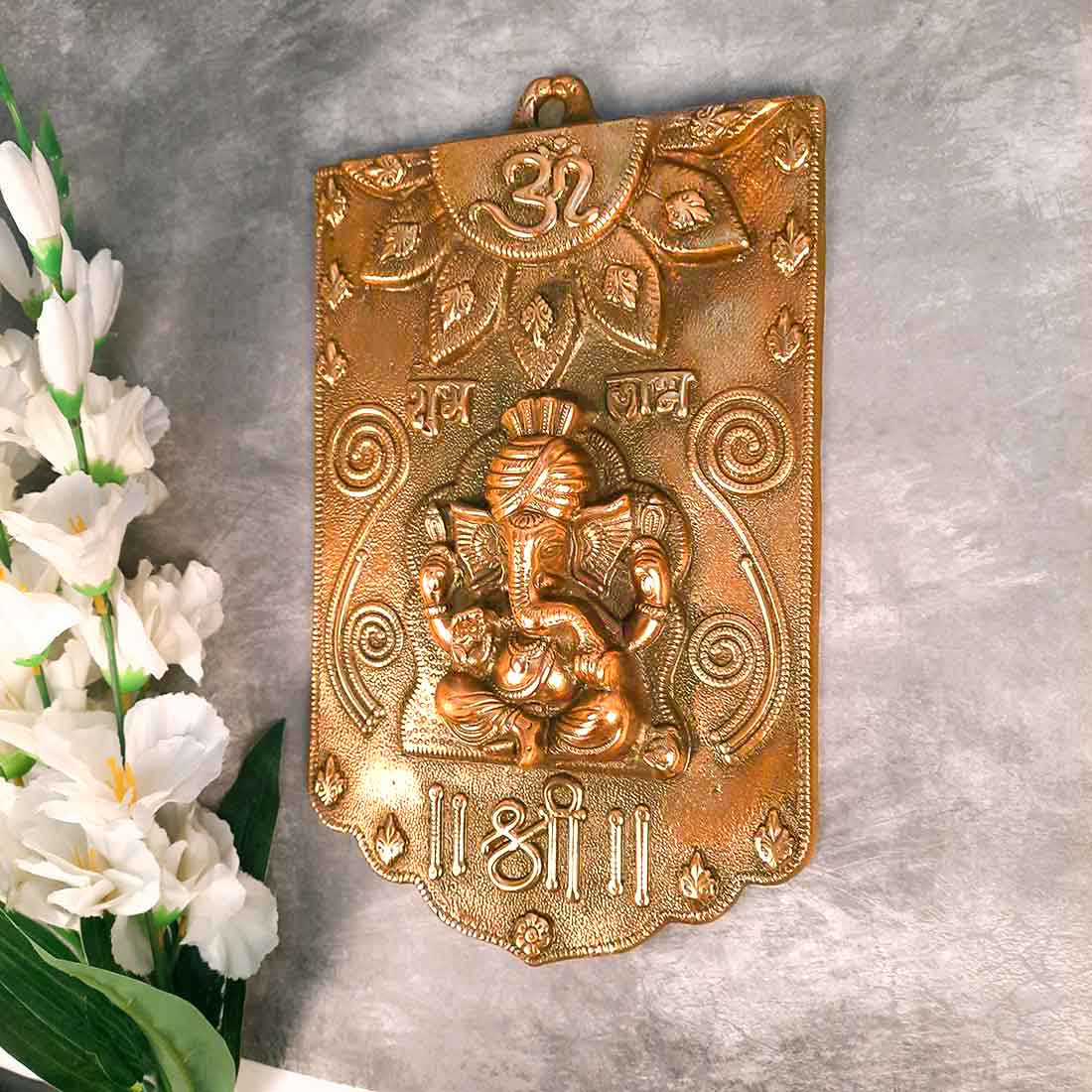 Ganesh Wall Hanging Murti | Ganesha With Om And Shubh Labh Wall Idol Decor - for Entrance Door | Ganesha Statue Hangings - for Home, Puja, Temple, Religious Decor & Gift - 14 Inch