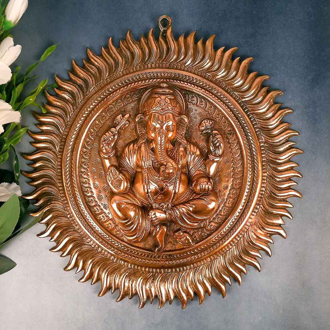 Ganesh Wall Hanging Murti | Ganesha Wall Statue With Sun - for Home Entrance & Main Door |Religoius & Spiritual Wall Art - For Puja, Living Room Decor & Gift - 16 Inch