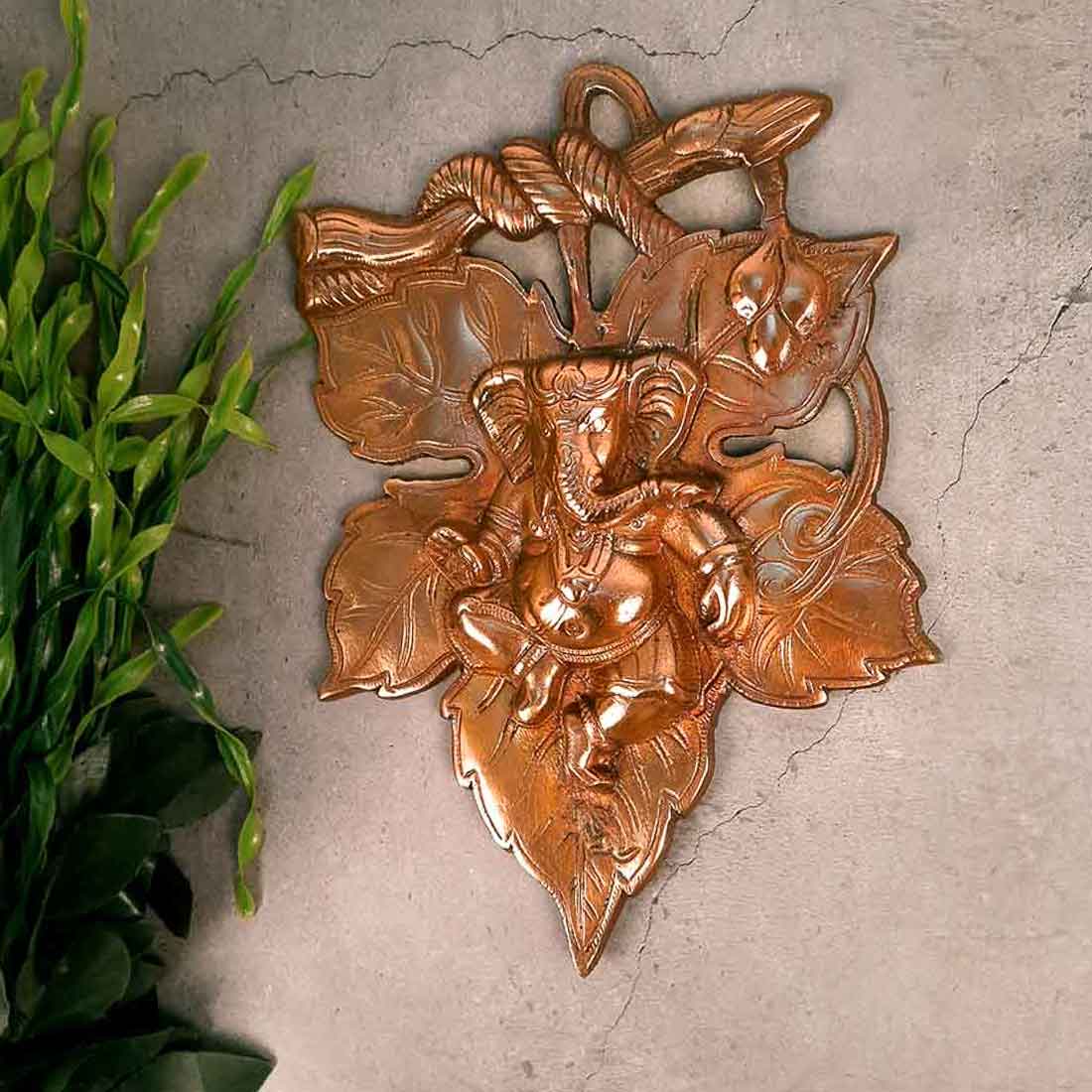 Leaf Ganesh Wall Hanging - Metal Wall Decor -11 Inch- Apkamart #Style_ Design 1