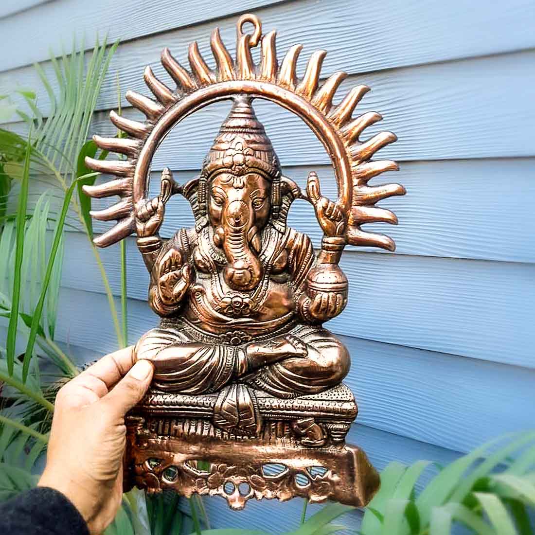 Ganesh Wall Hanging Murti | Ganesha Wall Statue With Sun - for Home Entrance & Main Door |Religoius & Spiritual Wall Art - For Puja, Living Room Decor & Gift - 15 Inch