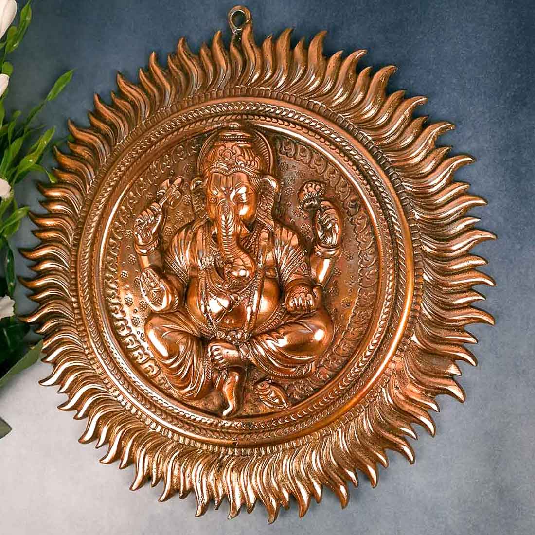 Ganesh Wall Hanging Murti | Ganesha Wall Statue With Sun - for Home Entrance & Main Door |Religoius & Spiritual Wall Art - For Puja, Living Room Decor & Gift - 16 Inch
