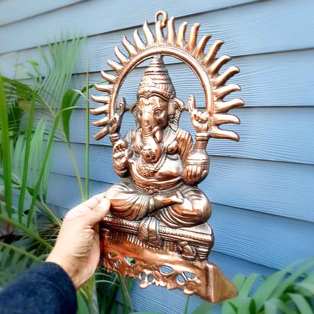 Ganesh Wall Hanging Murti | Ganesha Wall Statue With Sun - for Home Entrance & Main Door |Religoius & Spiritual Wall Art - For Puja, Living Room Decor & Gift - 15 Inch
