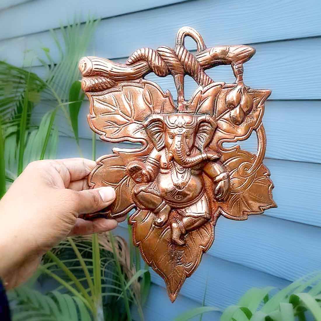 Leaf Ganesh Wall Hanging - Metal Wall Decor -11 Inch- Apkamart #Style_ Design 1