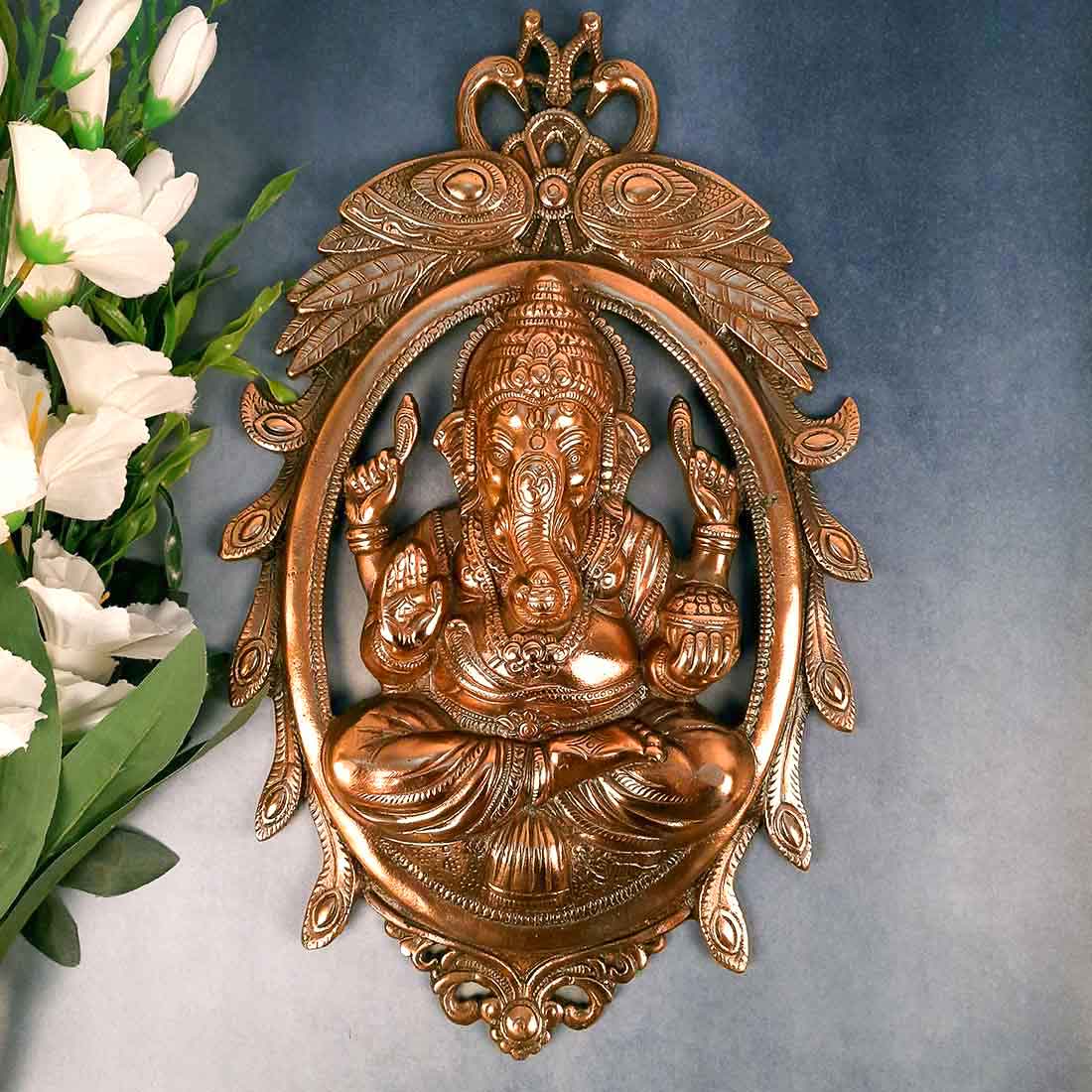 Ganesh Statue Wall Hanging | Metal Ganesha With Peacocks Wall Decor Murti for Entrance Door | Vastu Ganesha Idol for Home, Puja & Religious Decor -18 Inch