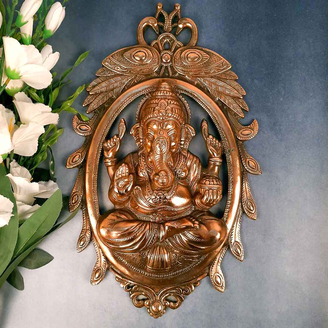 Ganesh Statue Wall Hanging | Metal Ganesha With Peacocks Wall Decor Murti for Entrance Door | Vastu Ganesha Idol for Home, Puja & Religious Decor  -18 Inch