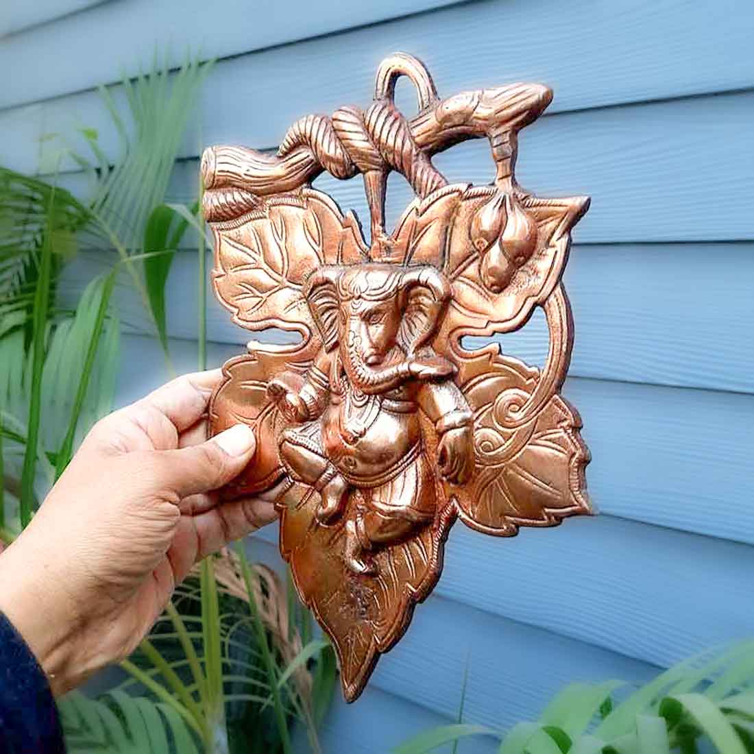 Leaf Ganesh Wall Hanging - Metal Wall Decor -11 Inch- Apkamart #Style_ Design 1