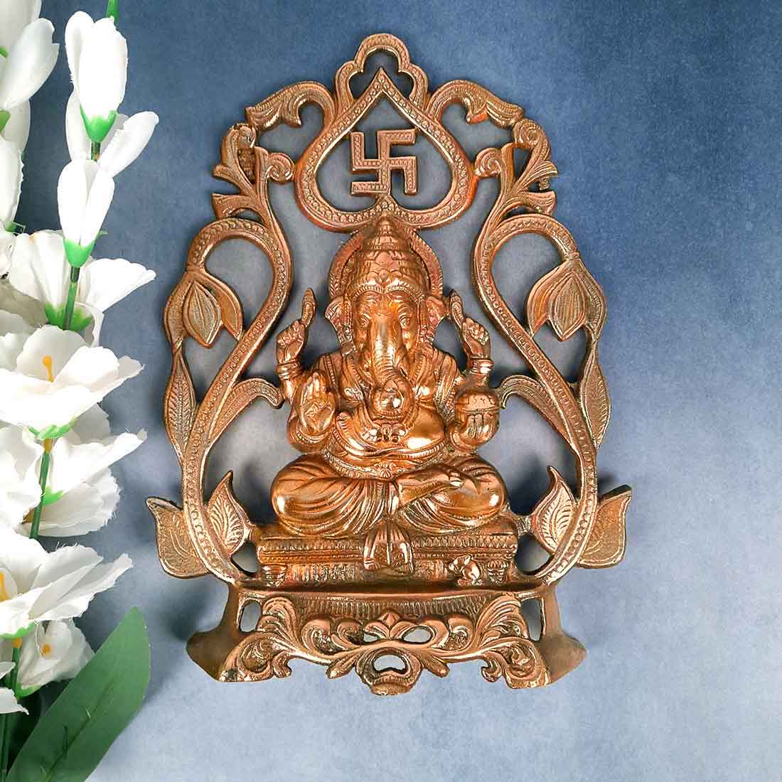 Ganesh Wall Hanging Idol | Lord Ganesha With Swastik Wall Decor Murti for Entrance Door | Ganesha Statue for Vastu, Home, Puja & Religious Decor - 14 Inch