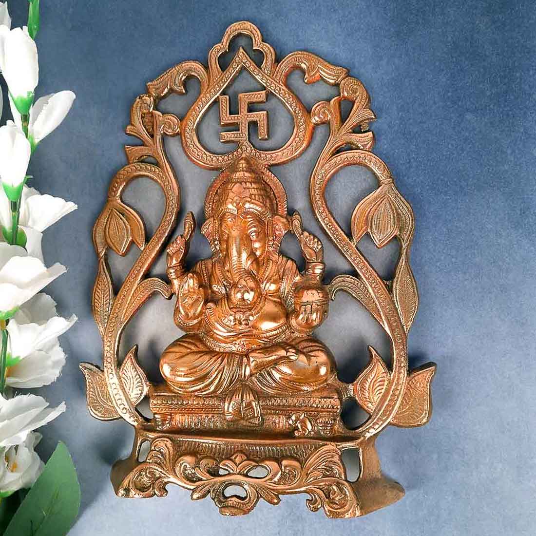 Ganesh Wall Hanging Idol | Lord Ganesha With Swastik Wall Decor Murti for Entrance Door | Ganesha Statue for Vastu, Home, Puja & Religious Decor  - 14 Inch
