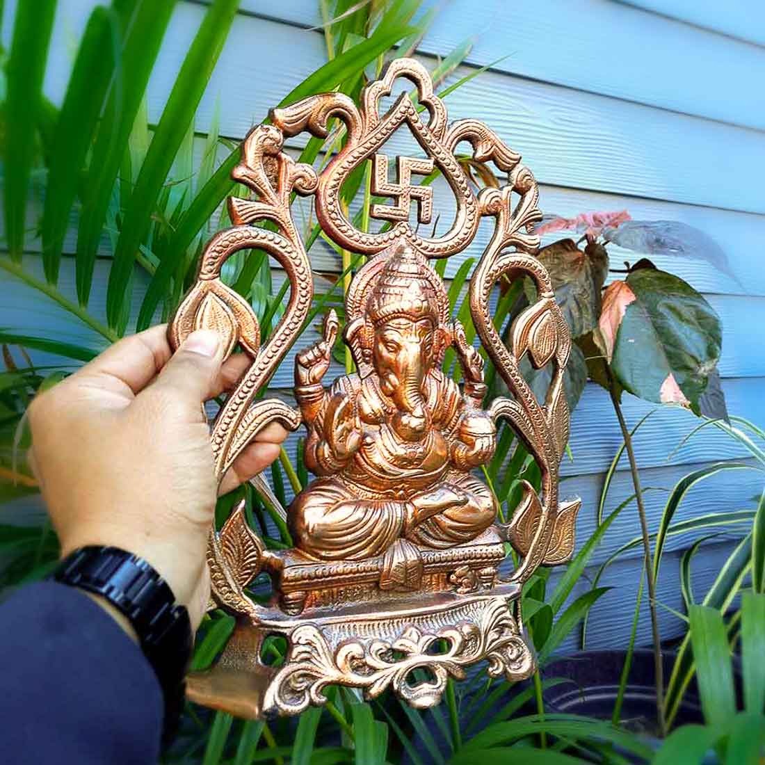 Ganesh Wall Hanging Idol | Lord Ganesha With Swastik Wall Decor Murti for Entrance Door | Ganesha Statue for Vastu, Home, Puja & Religious Decor  - 14 Inch