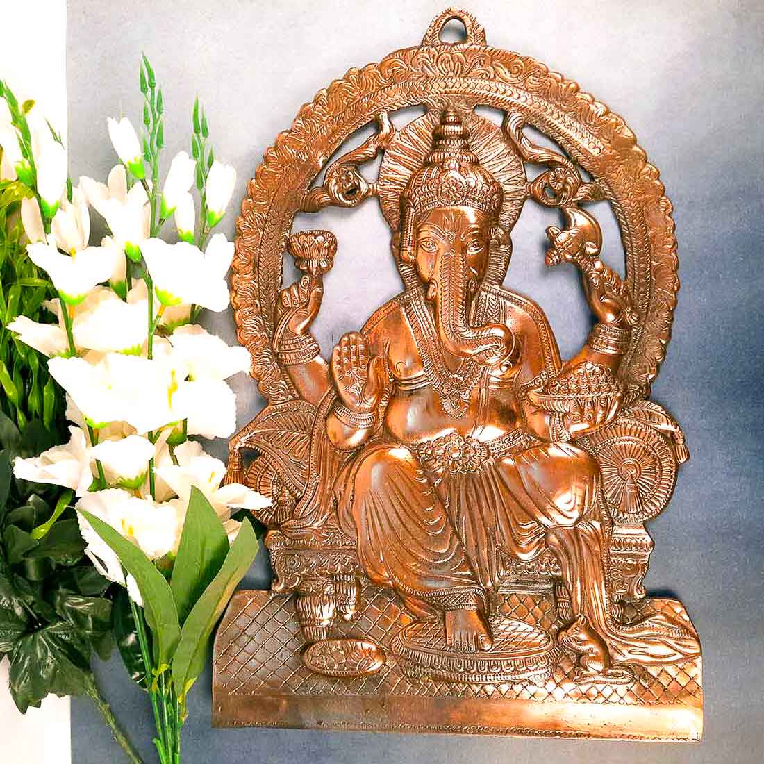 Ganesh Statue Wall Hanging | Metal Ganesha Wall Decor Murti for Entrance Door | Vastu Ganesha Idol for Home, Puja & Religious Decor  - 22 Inch
