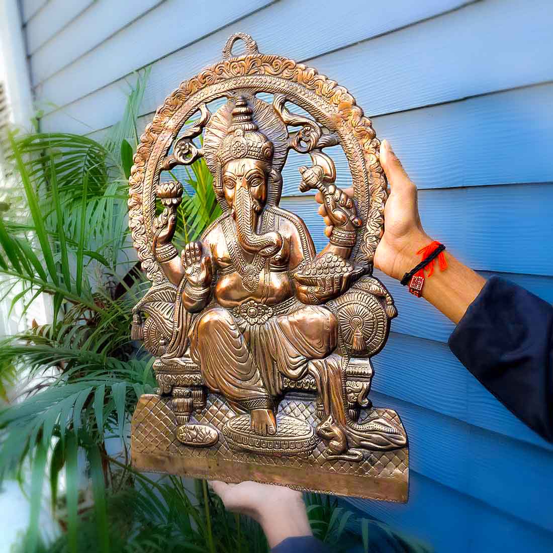 Ganesh Statue Wall Hanging | Metal Ganesha Wall Decor Murti for Entrance Door | Vastu Ganesha Idol for Home, Puja & Religious Decor  - 22 Inch