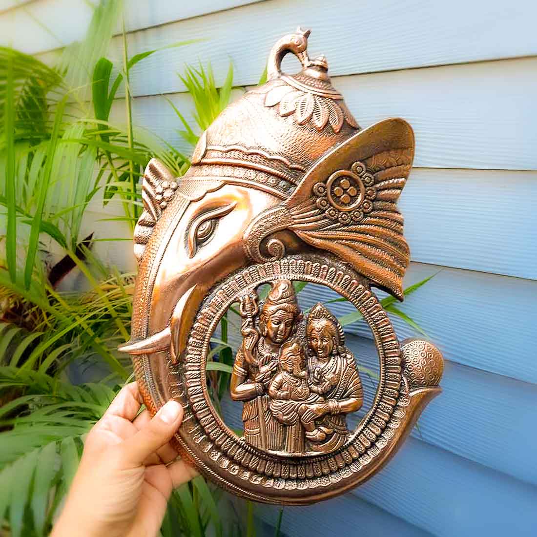 Ganesh Idol Wall Hanging | Lord Ganesha With Shiv Parvati Wall Statue Decor |Religoius & Spiritual Wall Art - For Puja, Home & Entrance Living Room & Gift - 16 Inch - Apkamart