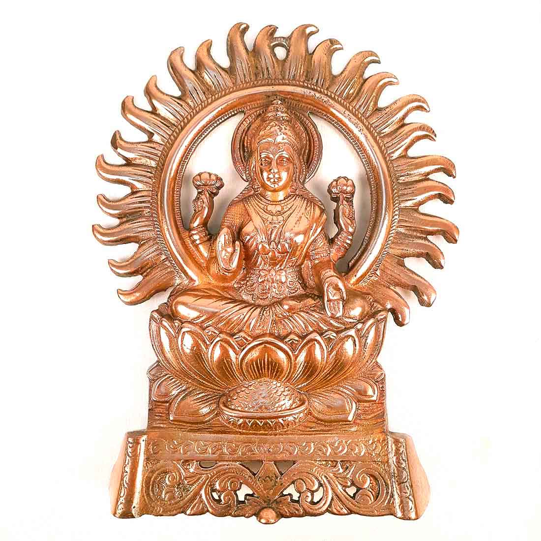 Lakshmi Idol Wall Hanging | Goddess Laxmi Sitting On Lotus / Kamal Wall Statue Decor |Religoius & Spiritual Wall Art - For Diwali, Puja, Home & Entrance Living Room & Gift - 11 Inch