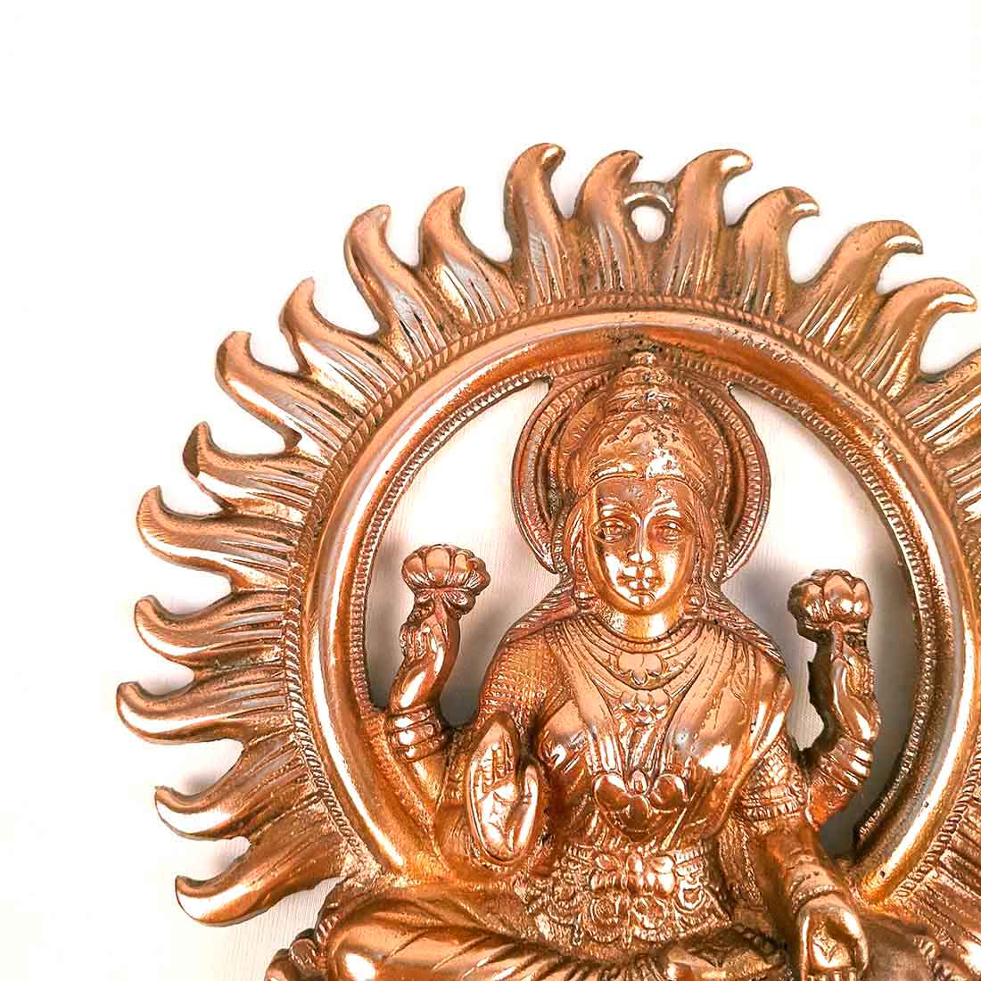 Lakshmi Idol Wall Hanging | Goddess Laxmi Sitting On Lotus / Kamal Wall Statue Decor |Religoius & Spiritual Wall Art - For Diwali, Puja, Home & Entrance Living Room & Gift - 11 Inch