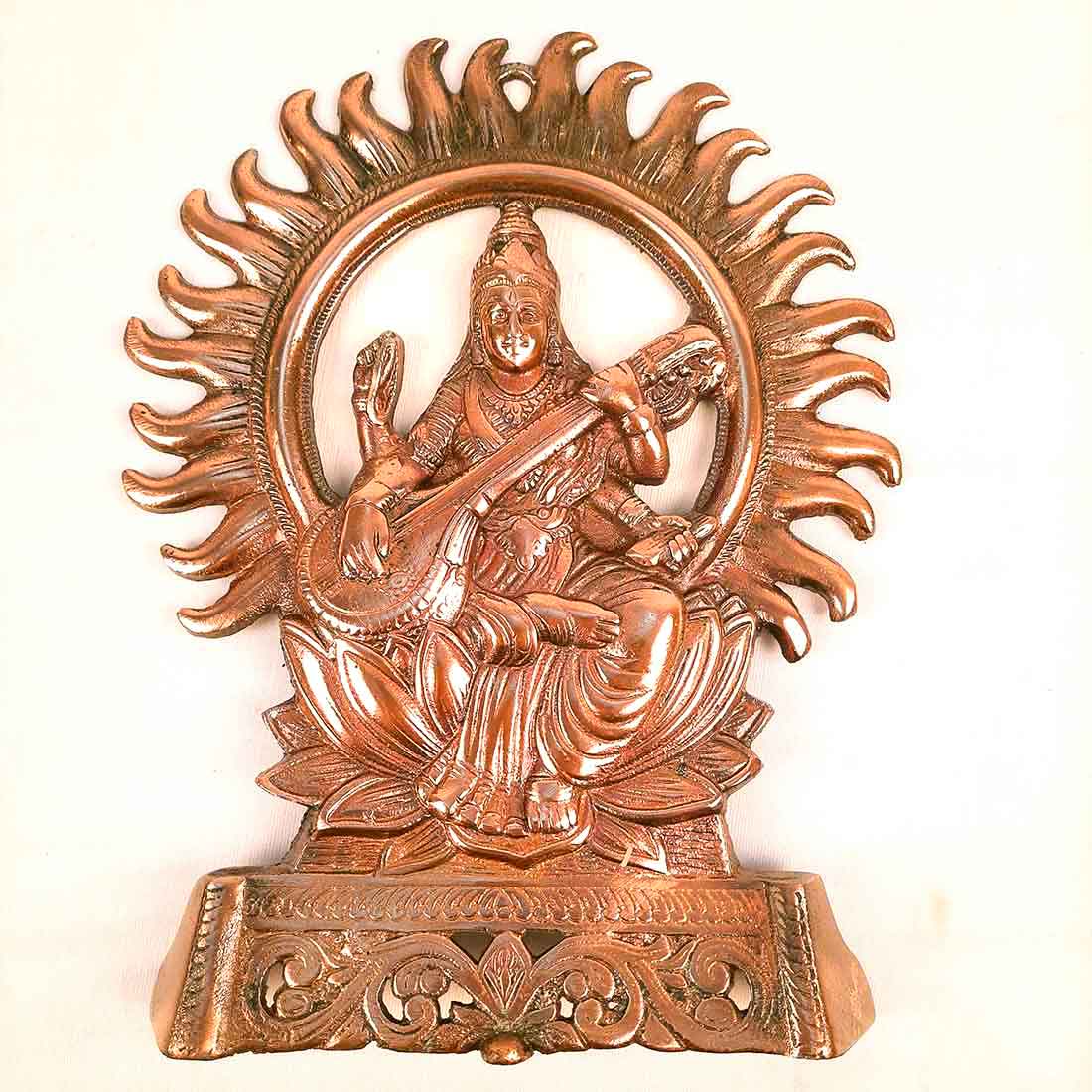 Saraswati Idol Wall Hanging | Goddess Sarasvati Playing Veena Wall Statue Small |Religoius & Spiritual Wall Art - For Puja, Home & Entrance, Living Room & Gift- 11 Inch