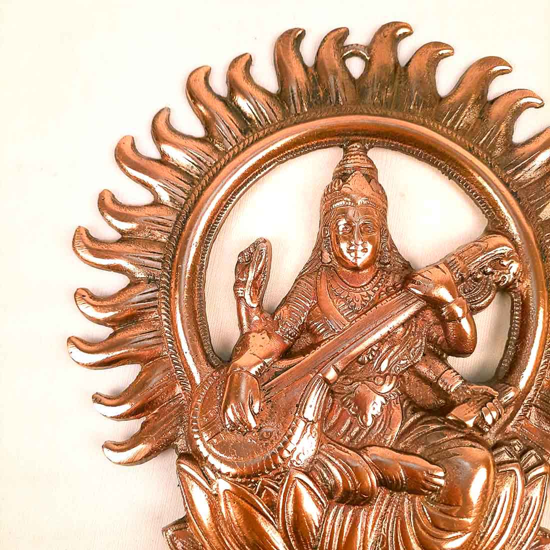 Saraswati Idol Wall Hanging | Goddess Sarasvati Playing Veena Wall Statue Small |Religoius & Spiritual Wall Art - For Puja, Home & Entrance, Living Room & Gift- 11 Inch