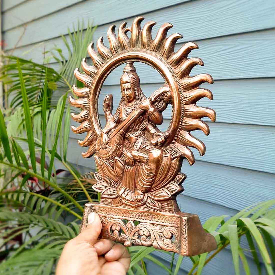 Saraswati Idol Wall Hanging | Goddess Sarasvati Playing Veena Wall Statue Small |Religoius & Spiritual Wall Art - For Puja, Home & Entrance, Living Room & Gift- 11 Inch