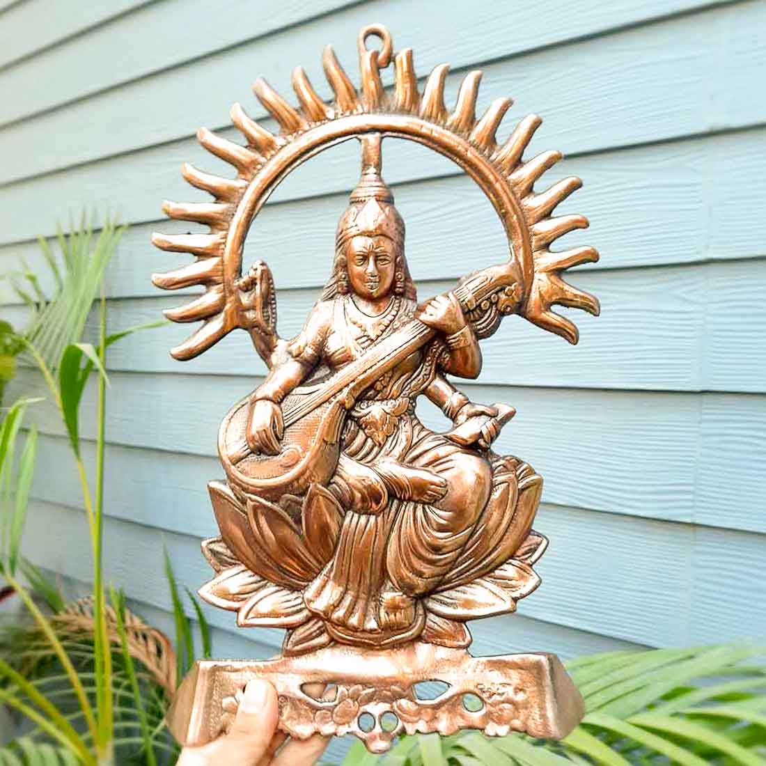 Saraswati Wall Hanging Murti | Maa Sarasvati Wall Decor Statue | Religious & Spiritual Wall Art - for Puja, Home, Entrance  & Living Room  - 16 Inch