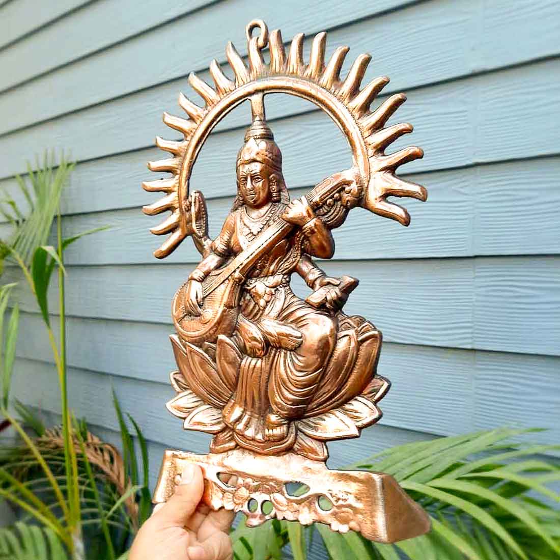 Saraswati Wall Hanging Murti | Maa Sarasvati Wall Decor Statue | Religious & Spiritual Wall Art - for Puja, Home, Entrance  & Living Room  - 16 Inch