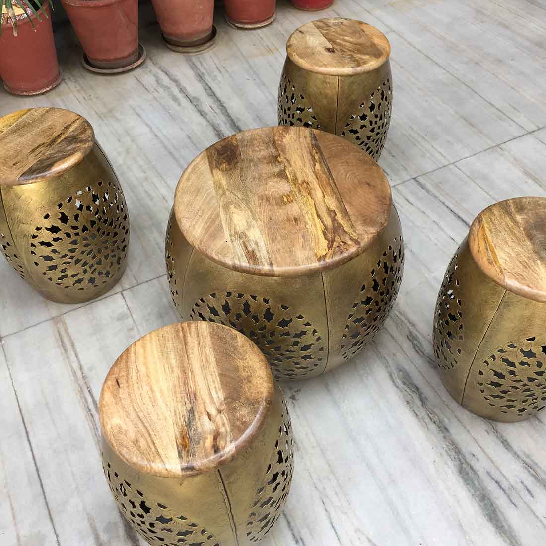 Centre Table with Stool Set - For Living Room & Garden Decor - Set of 5 - ApkaMart