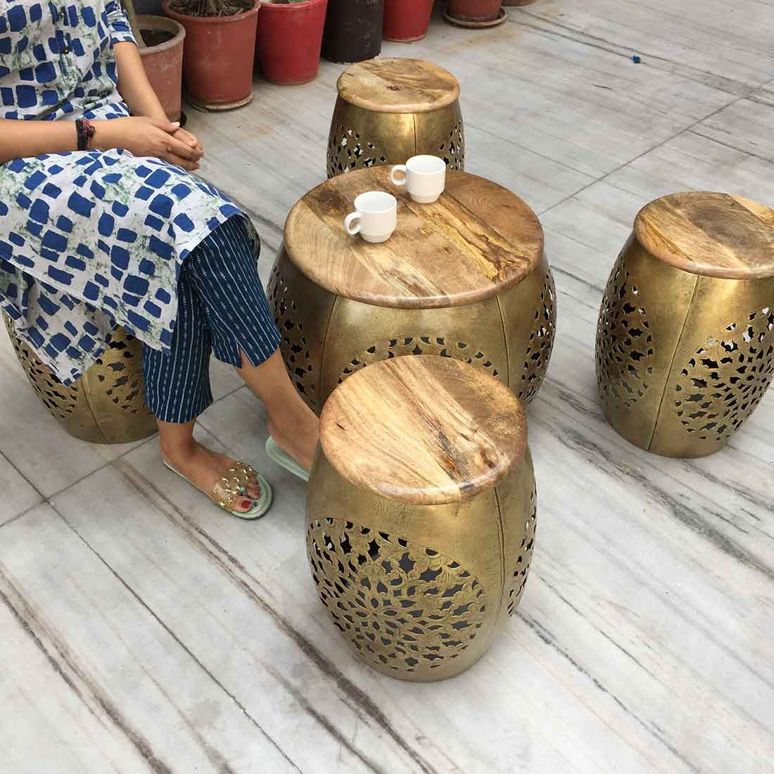 Centre Table with Stool Set - For Living Room & Garden Decor - Set of 5 - ApkaMart