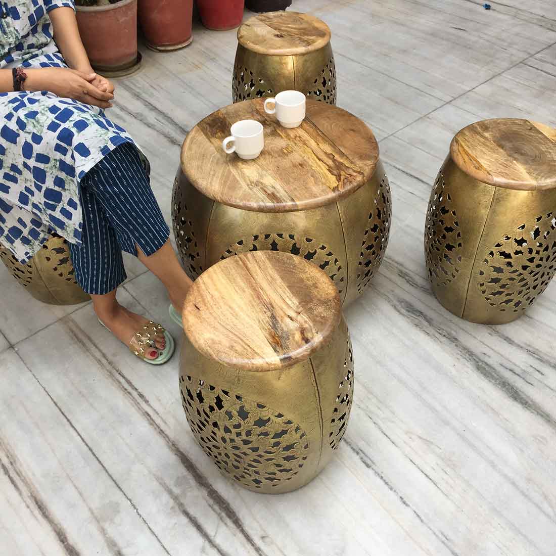 Centre Table with Stool Set - For Living Room & Garden Decor - Set of 5 - ApkaMart