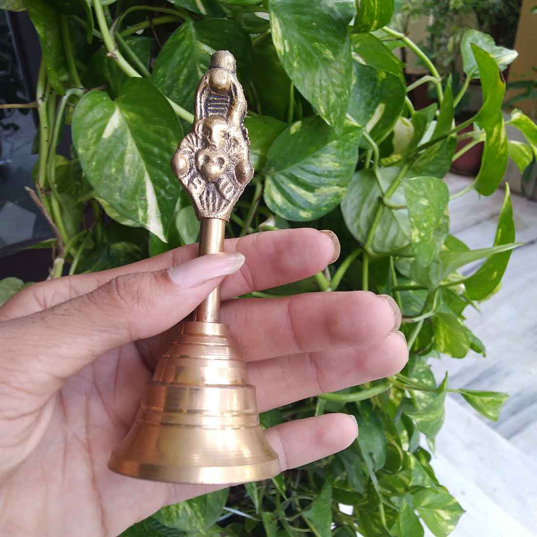 Pooja Mandir Bell Brass | Puja Ghanti - for Home Temple, Puja, Arti | Religious Puja Item - apkamart #Style_Design 1