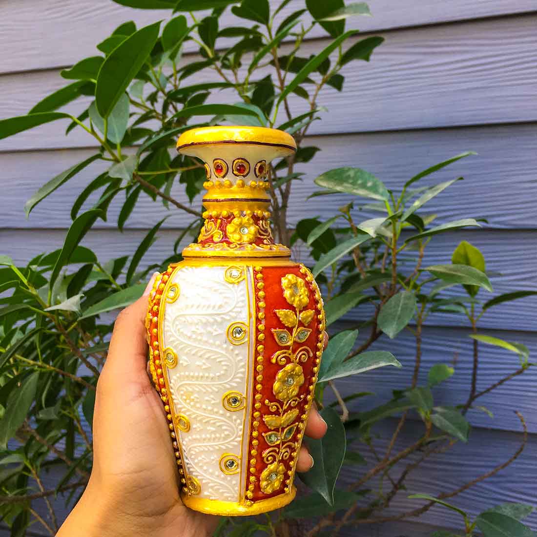 Marble Flower Vase | Decorative Flower Pot - For Living Room & Home Decor - 6 Inch - ApkaMart