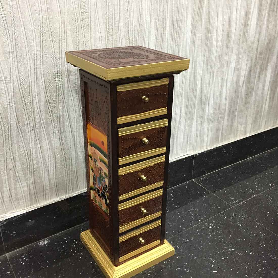 Jewelry Box Wooden | Decorative Jewellery Box - 5 Drawers - For Organizing & Gifts - 18 Inch - ApkaMart