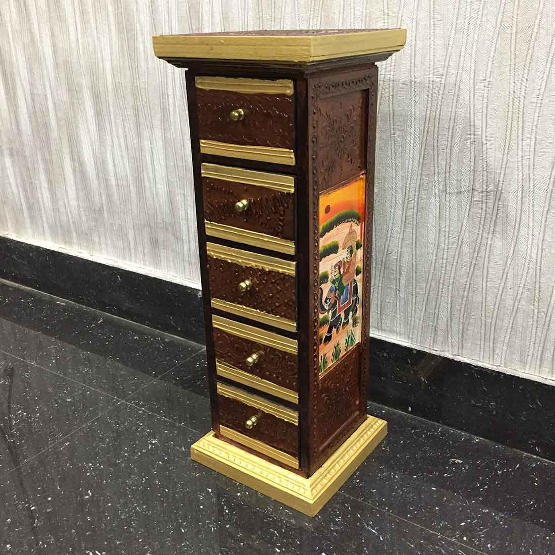 Jewelry Box Wooden | Decorative Jewellery Box - 5 Drawers - For Organizing & Gifts - 18 Inch - ApkaMart