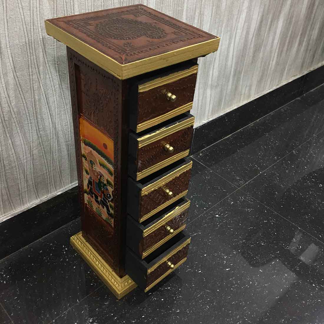 Jewelry Box Wooden | Decorative Jewellery Box - 5 Drawers - For Organizing & Gifts - 18 Inch - ApkaMart