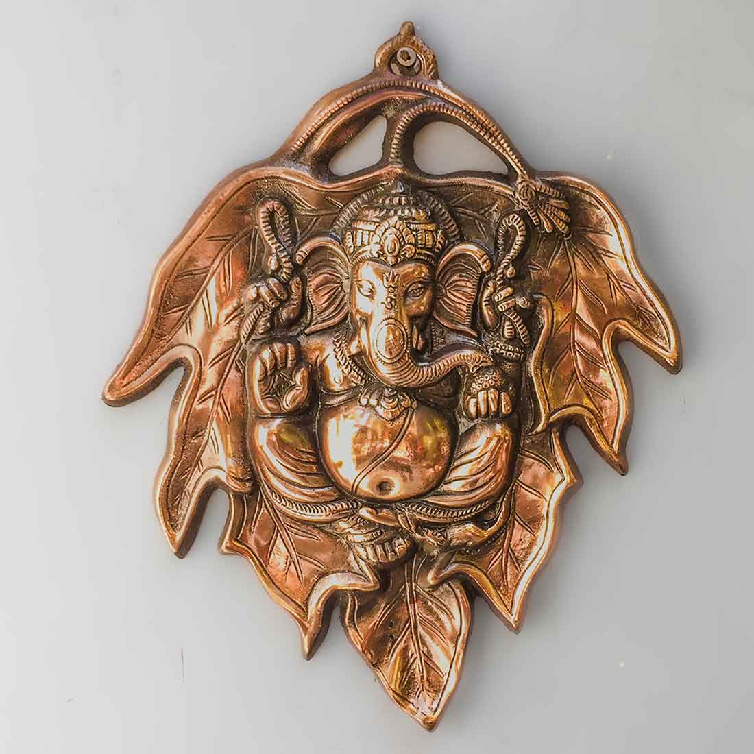 Ganesha Wall Decor - Ganpati Sitting on Leaf Wall Hanging -15 Inch - ApkaMart