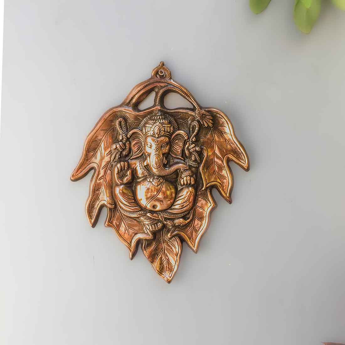 Ganesha Wall Decor - Ganpati Sitting on Leaf Wall Hanging -15 Inch - ApkaMart
