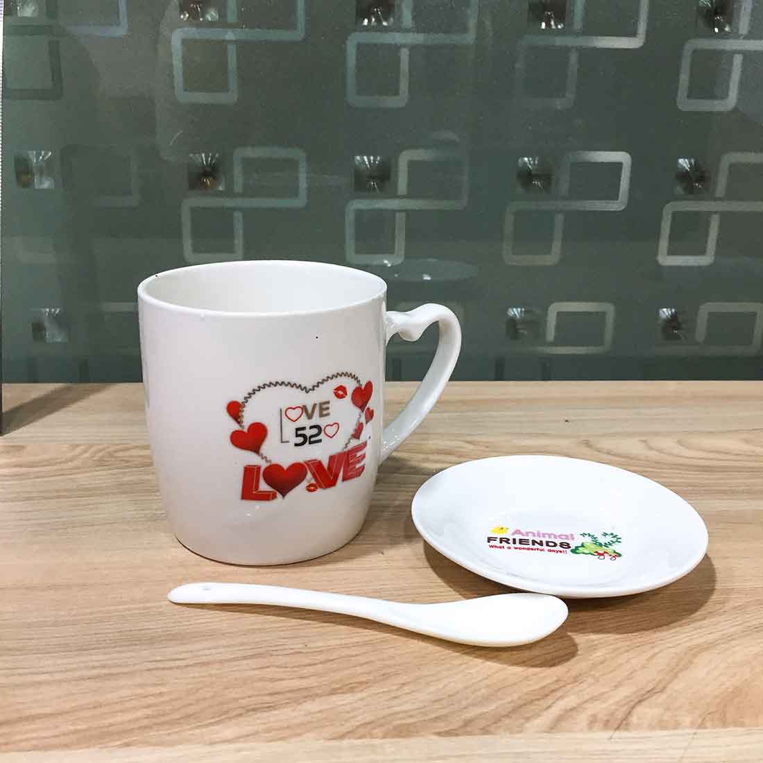 Coffee Mug with Lid & spoon -For Anniversary & Valentines Day Gift - ApkaMart