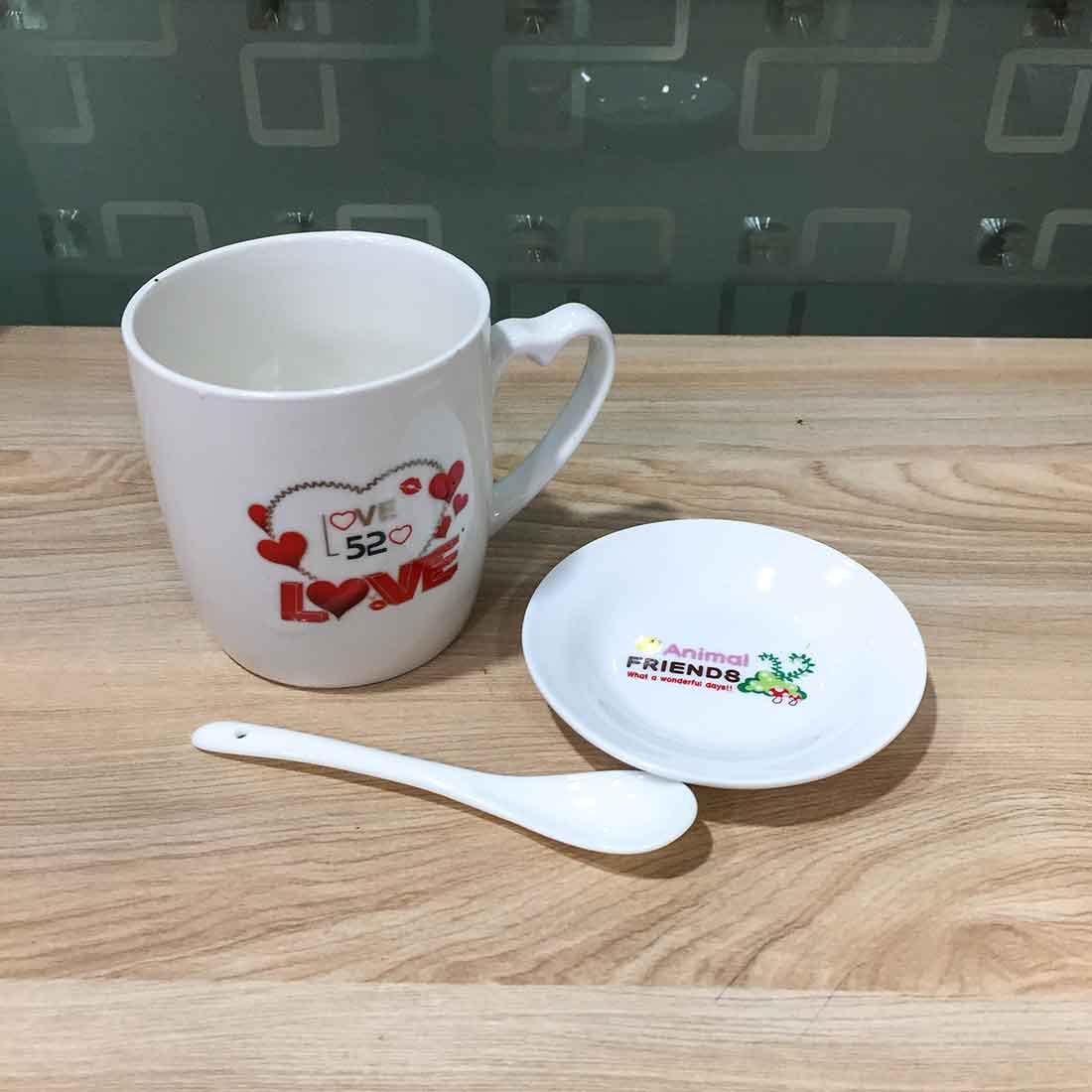 Coffee Mug with Lid & spoon -For Anniversary & Valentines Day Gift - ApkaMart