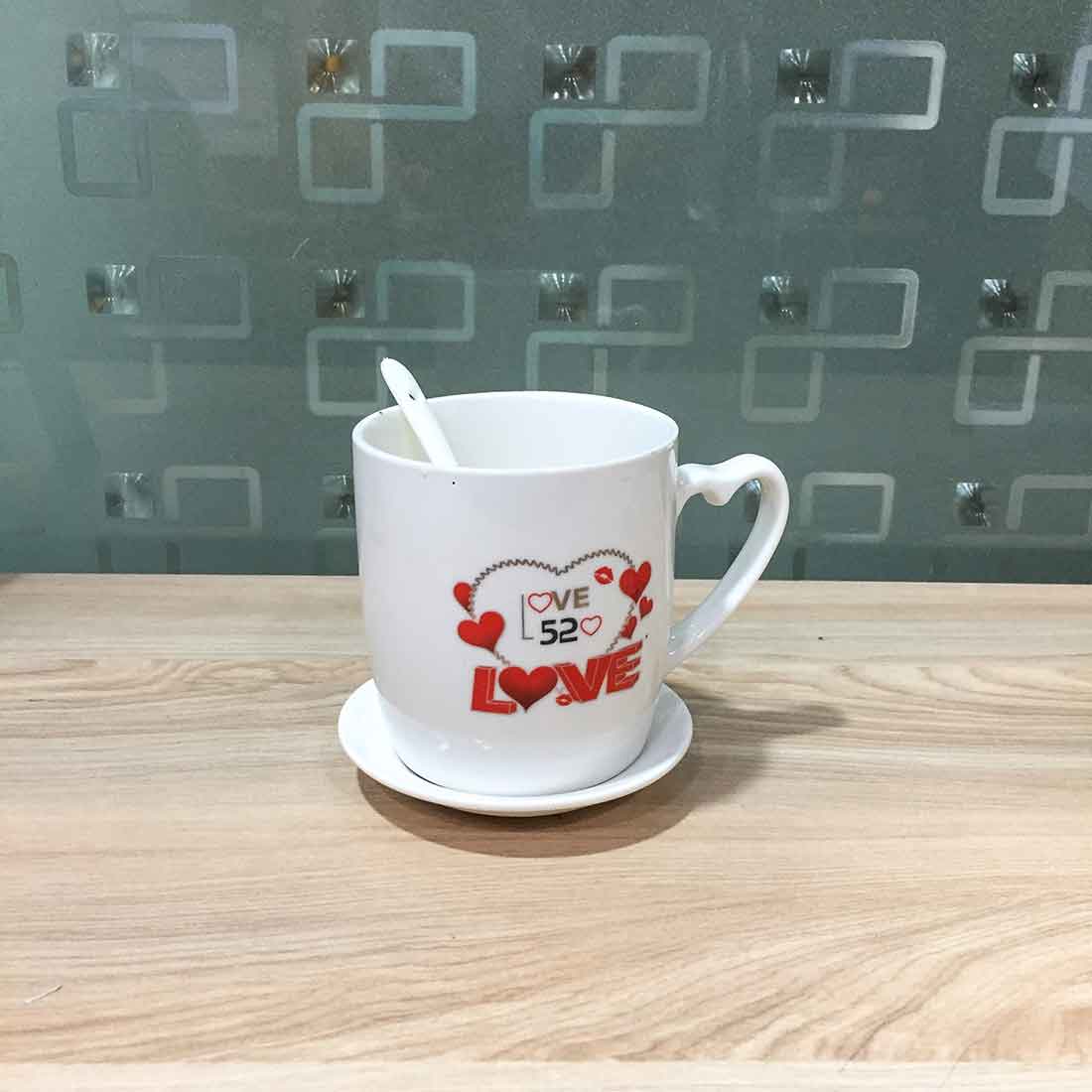 Coffee Mug with Lid & spoon -For Anniversary & Valentines Day Gift - ApkaMart