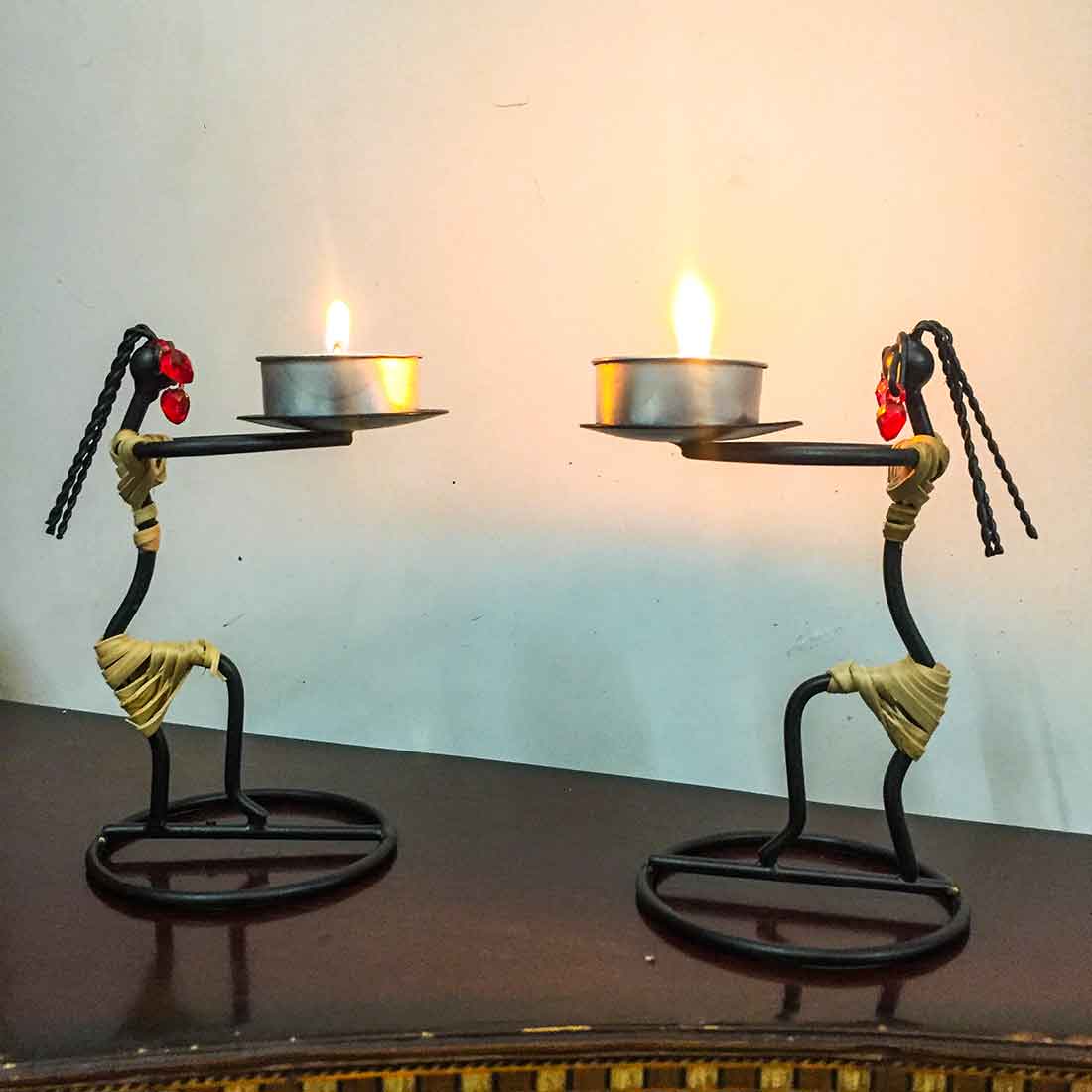 T Light Holder Lady Design - For Table & Wall Decor - 5 Inch - Set of 2 - ApkaMart