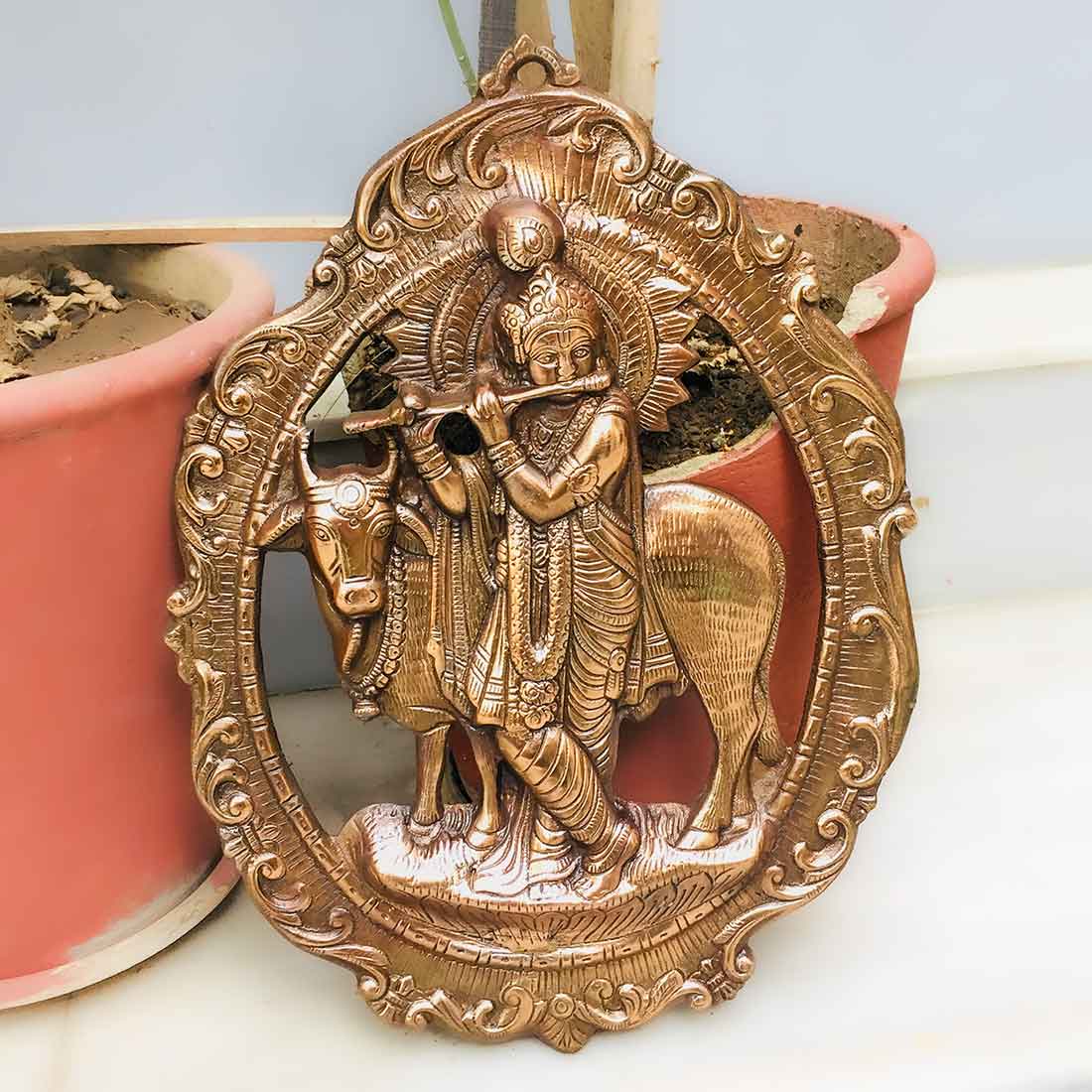 Krishna Playing Flute - Metal Wall Hanging - 16 Inch - ApkaMart