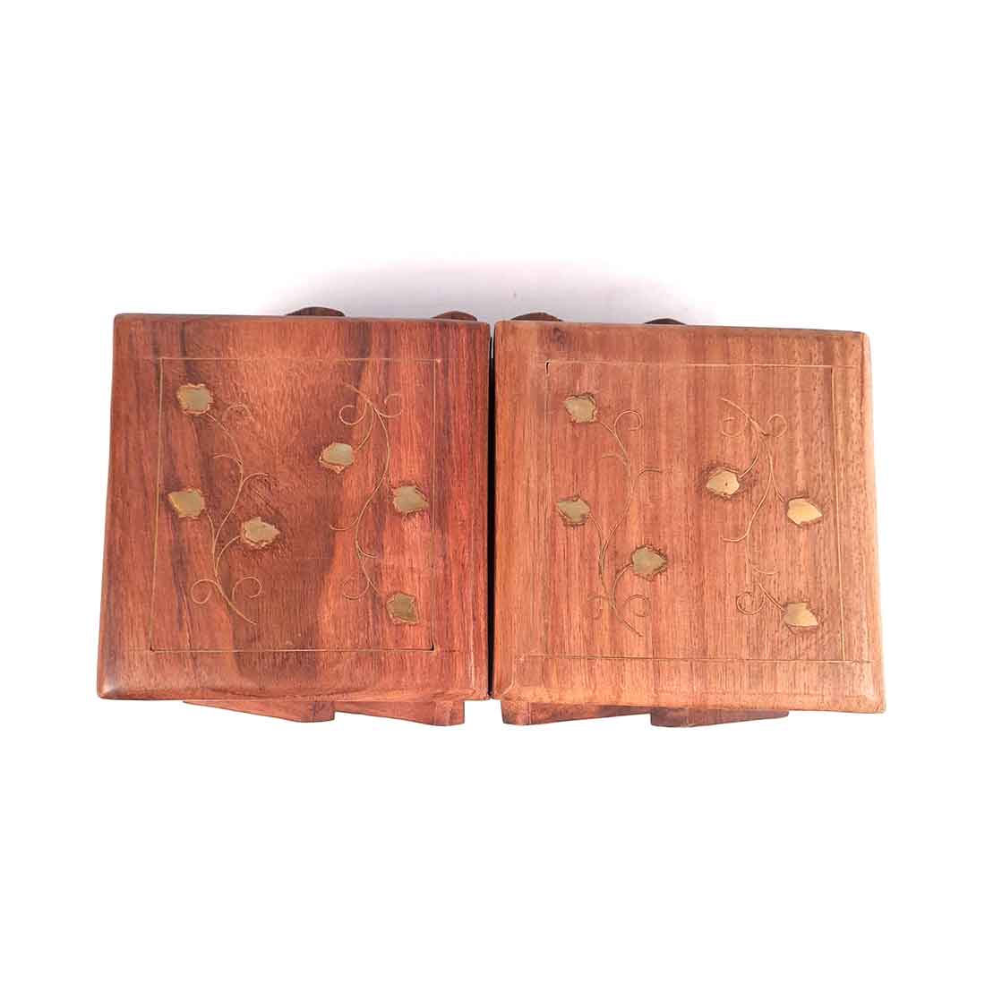 Wooden Jewellery Box Organizer | Multi-Purpose Folding Jewelry Boxes | 3 Tier Jewelry Box  - for Earrings, Necklace, Rings, Makeup, Dressing Table Decor & Gifts - 8 Inch