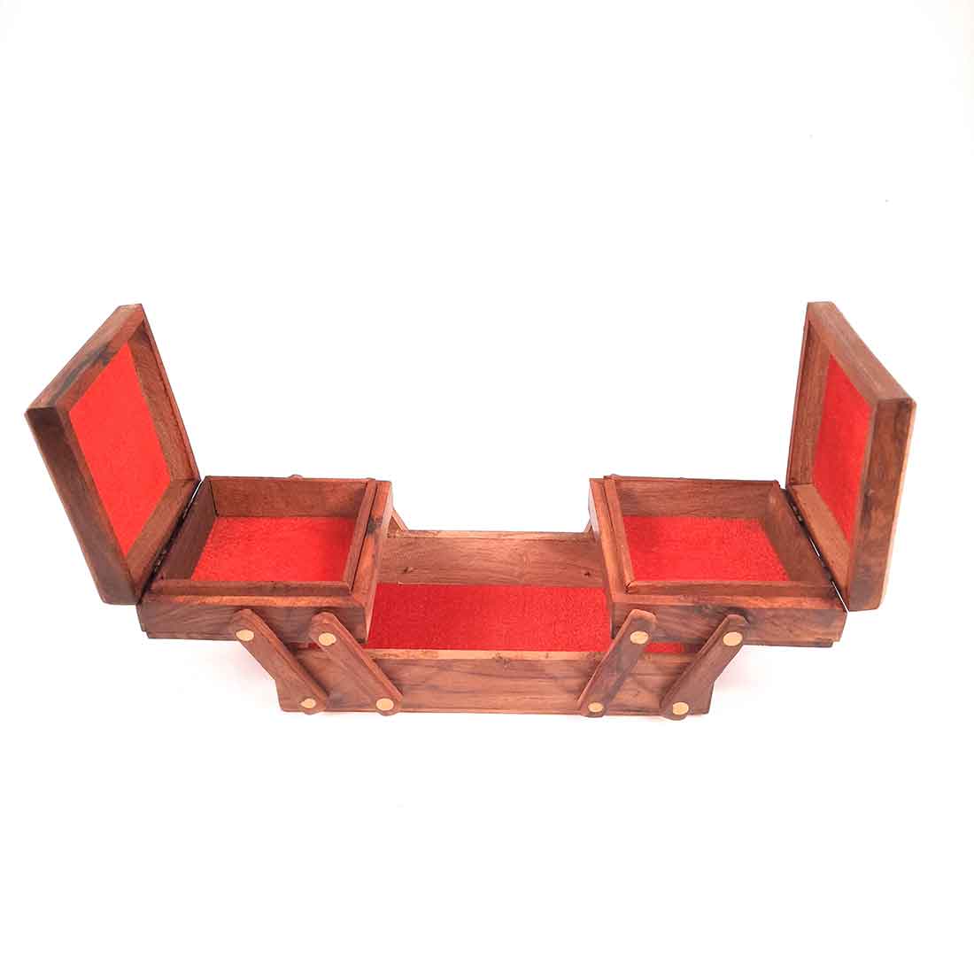 Wooden Jewellery Box Organizer | Multi-Purpose Folding Jewelry Boxes | 3 Tier Jewelry Box  - for Earrings, Necklace, Rings, Makeup, Dressing Table Decor & Gifts - 8 Inch