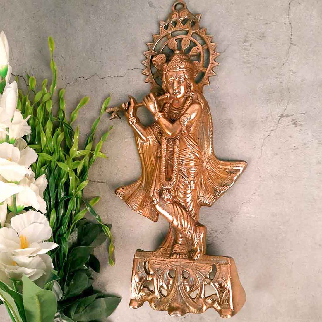 Krishna Idol Wall Hanging | Shri Krishna Playing Flute Wall Statue Murti | Lord Krishna Wall Decor Art - for Home, Living Room, Office, Puja , Entrance Decoration & Gift - 16 Inch