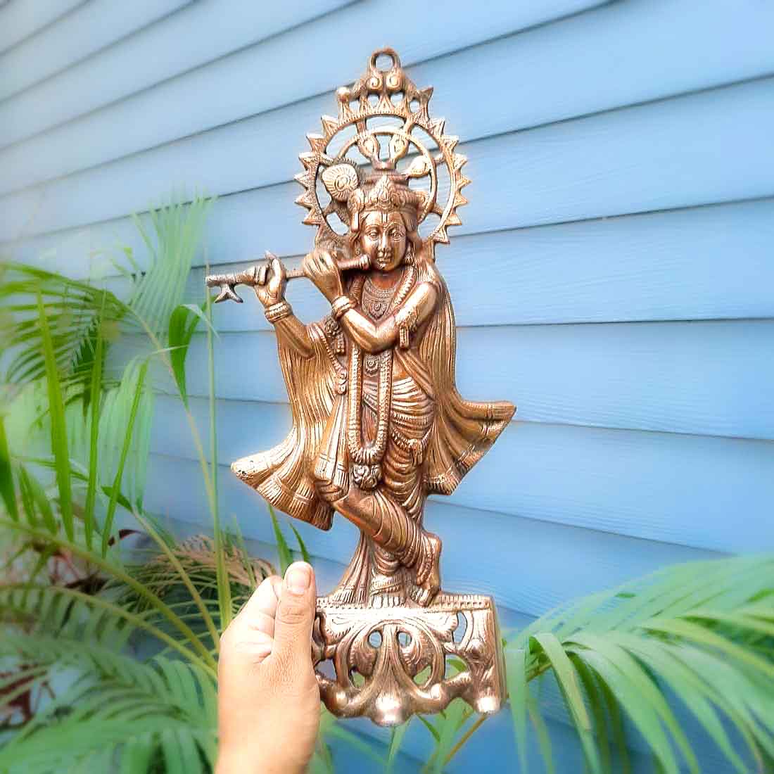 Krishna Idol Wall Hanging | Shri Krishna Playing Flute Wall Statue Murti | Lord Krishna Wall Decor Art - for Home, Living Room, Office, Puja , Entrance Decoration & Gift - 16 Inch