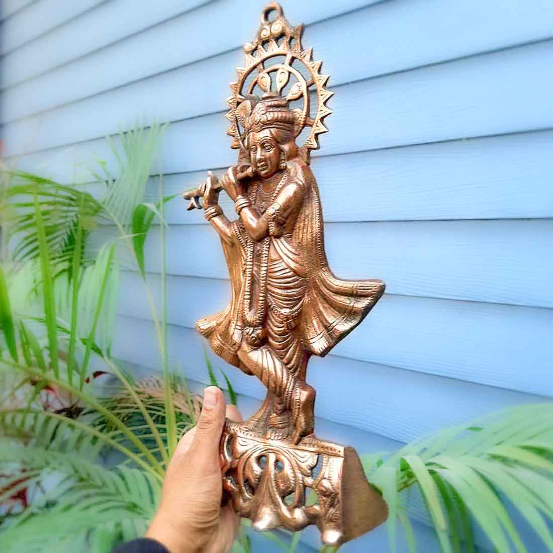 Krishna Idol Wall Hanging | Shri Krishna Playing Flute Wall Statue Murti | Lord Krishna Wall Decor Art - for Home, Living Room, Office, Puja , Entrance Decoration & Gift - 16 Inch