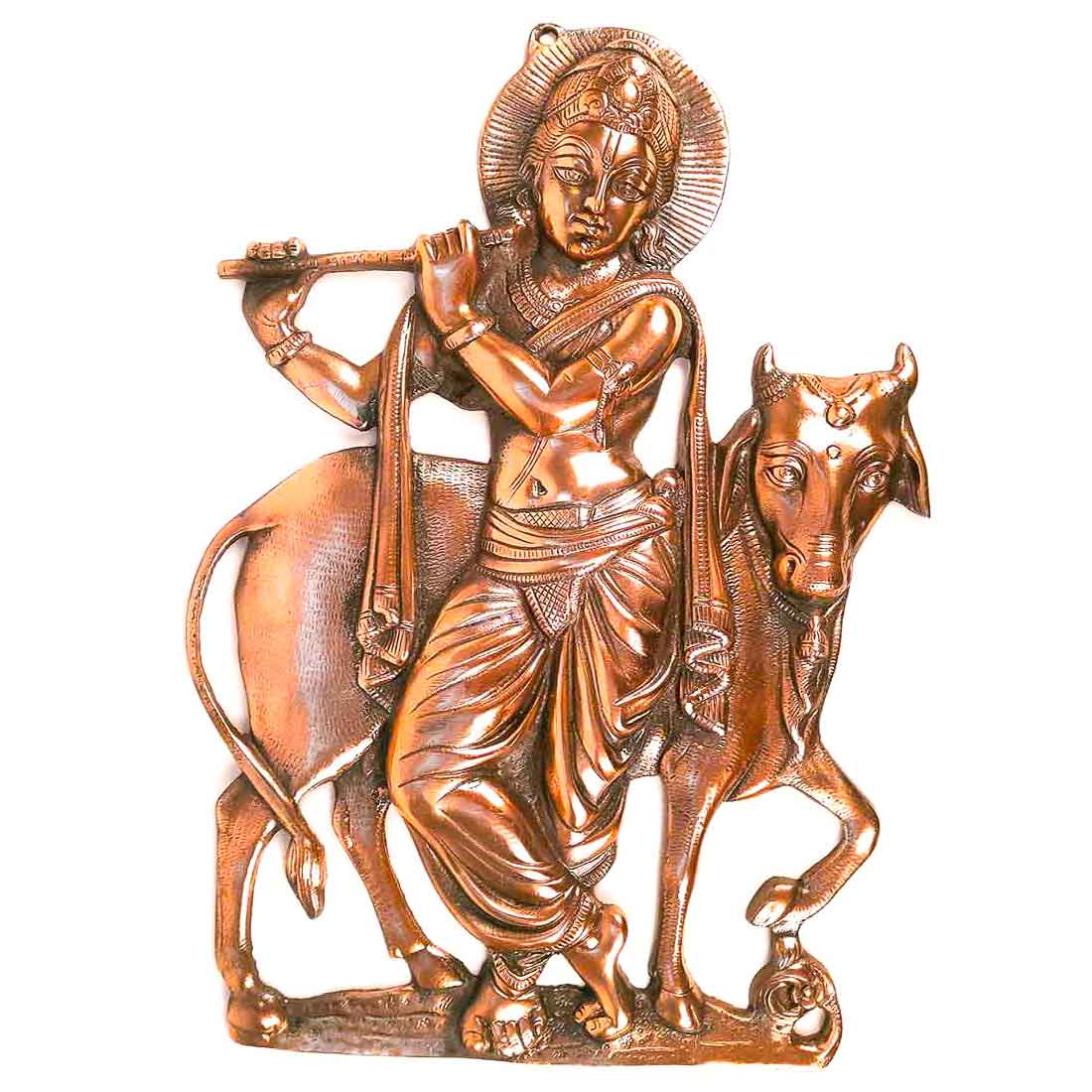 Shri Krishna Wall Hanging Idol | Lord Krishna Playing Flute With Cow Wall Hanging  Statue Murti | Religious & Spiritual Art Sculpture - for Gift, Home, Living Room, Office, Puja Room Decoration  - 22 Inch